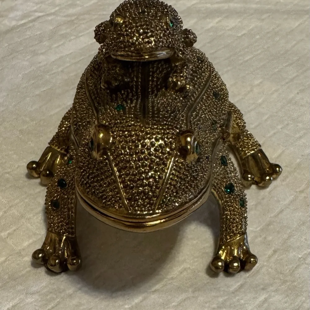 Jeweled Gold Frog Figurine with Green Accents Desk Set